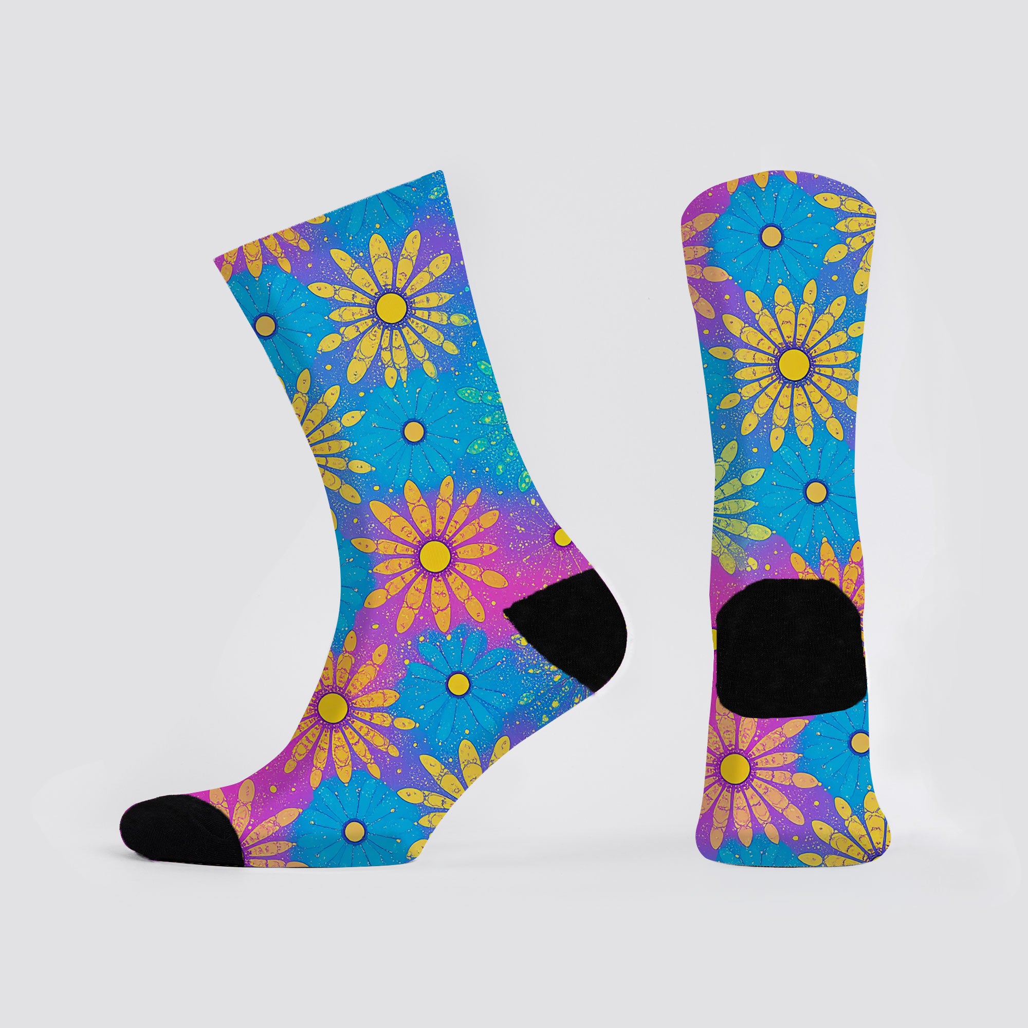 Flower Power Blue Crew socks