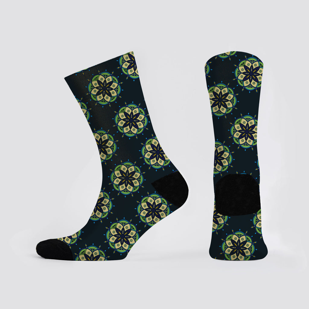 Mandala Bloom Printed Crew Socks Night
