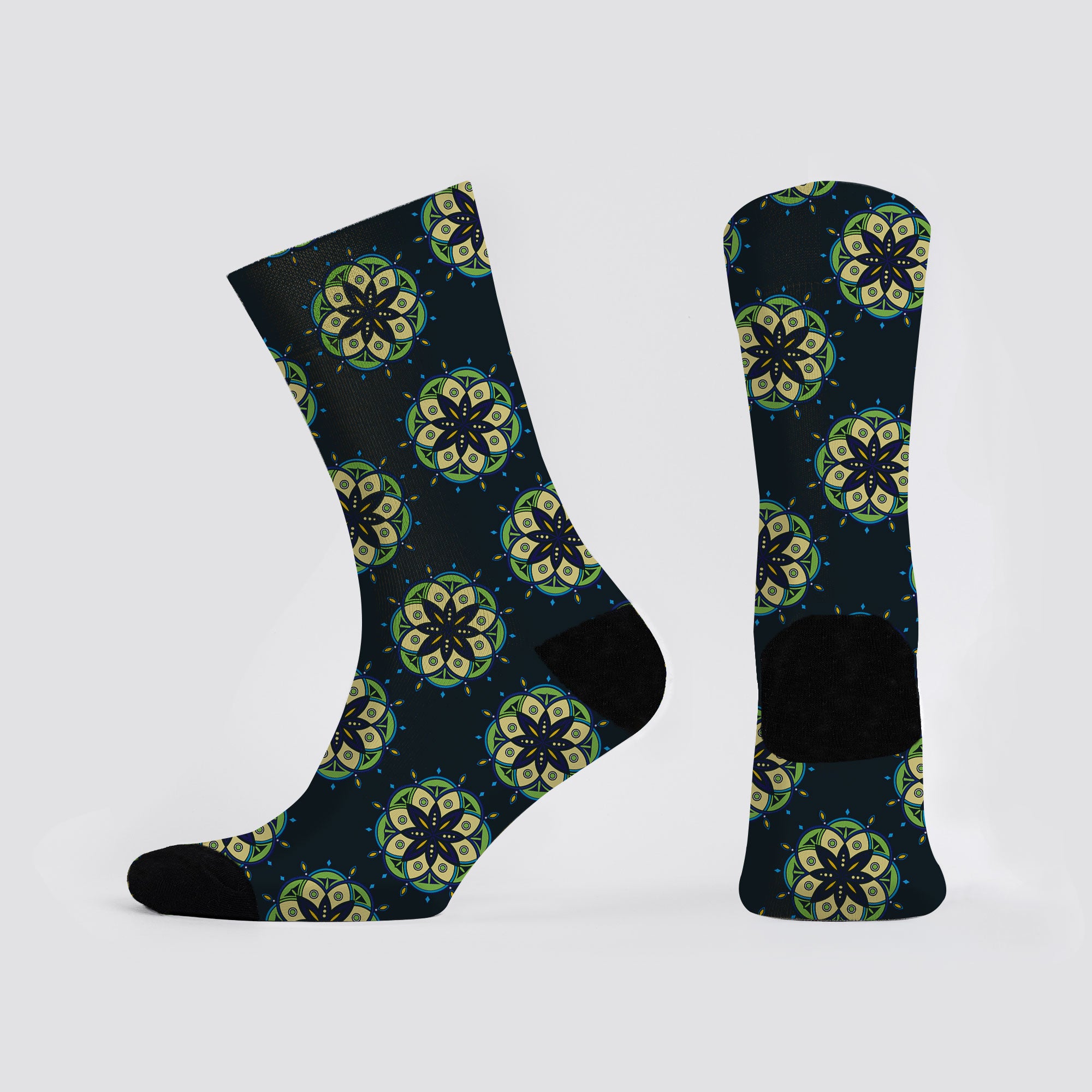 Mandala Bloom Printed Crew Socks Night